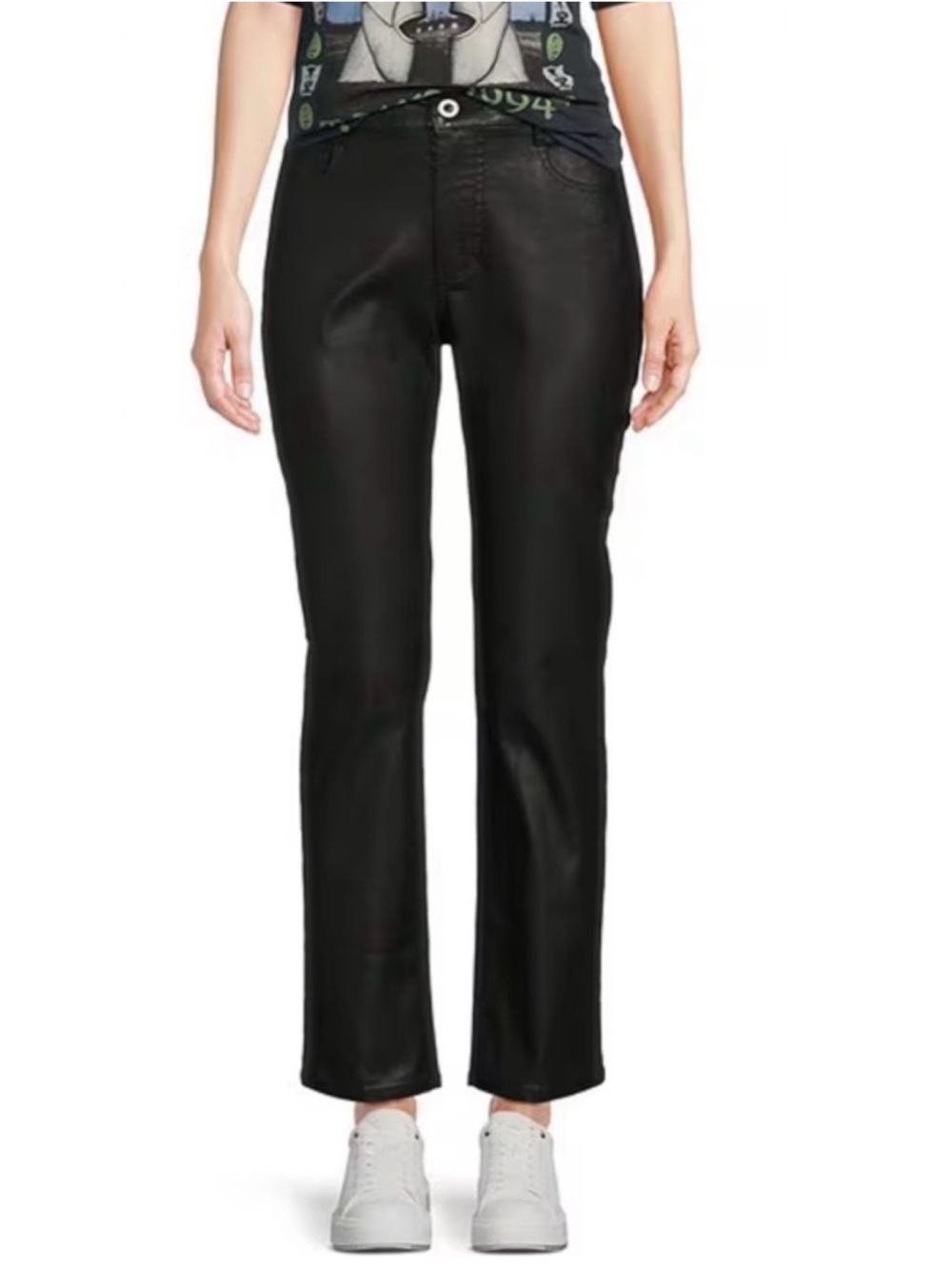 Cloth & Stone High Waist Black Faux Leather Dyed Canvas Pant Sz 27 Straight Jean